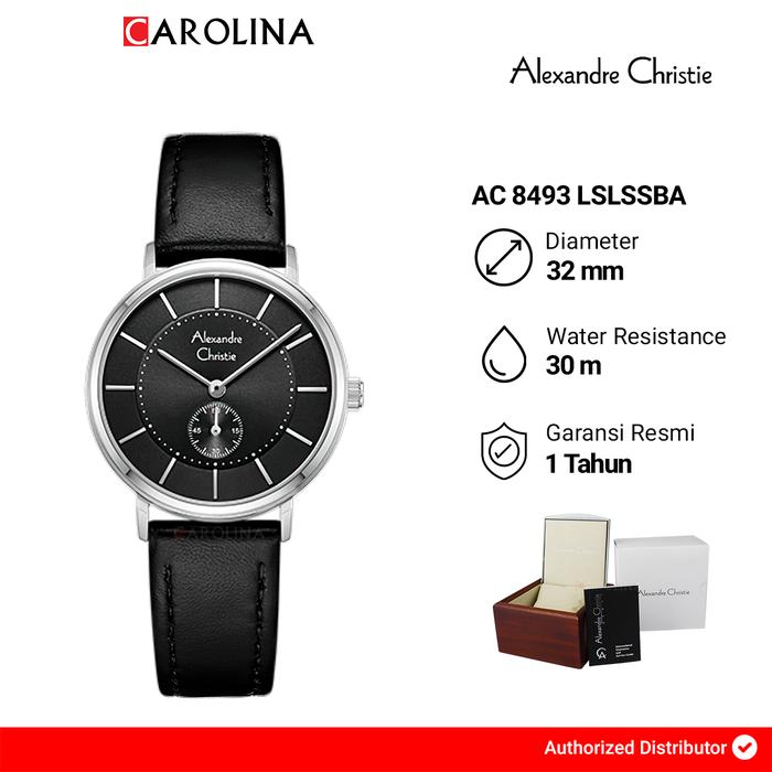 Jam Tangan Wanita Alexandre Christie Classic AC 8493 LSLSSBA Black Dial Black Leather Strap