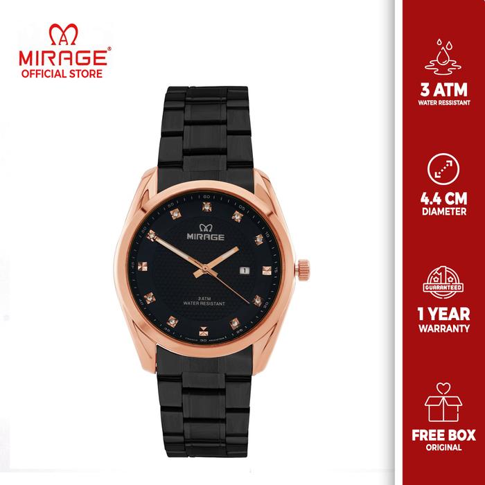 Mirage Watch - Jam Tangan Original Pria Analog Asli Stainless Steel 8791 M Hitam Rosegold Anti Karat