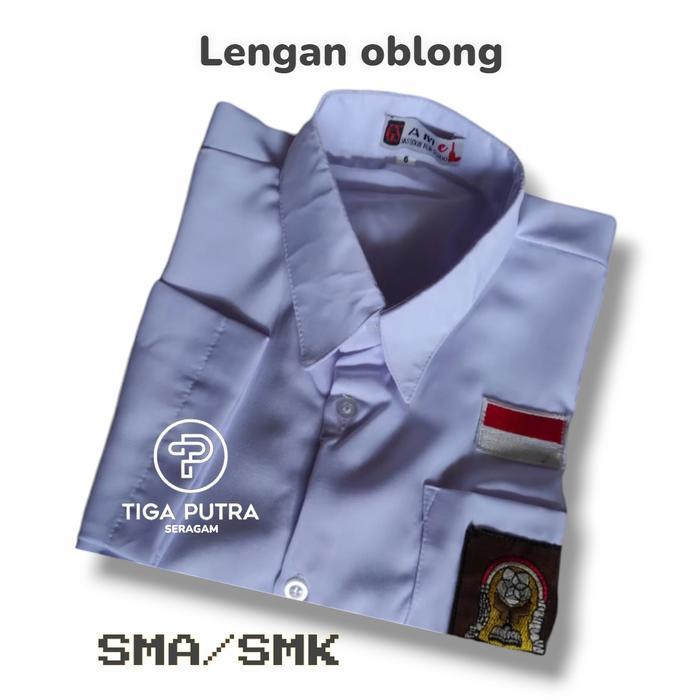 Baju Putih Lengan Panjang Oong Seragam Sekolah Smu / Sma Bahan Kain Hh Twis Nyaman Lembut Katun Bord