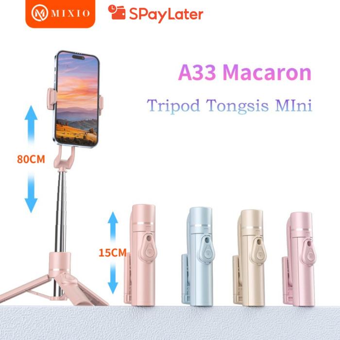 MIXIO A33 MACARON 80CM Tripod Tongsis Bluetooth Mini Selfie Stick