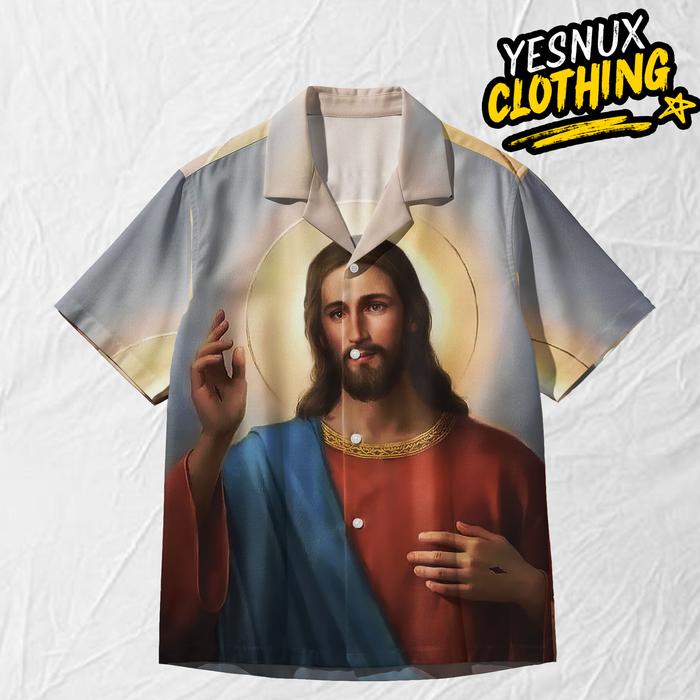 YESNUX Kemeja Lukisan Yesus – Oversize Casual Pria Wanita Motif Realis | YX10