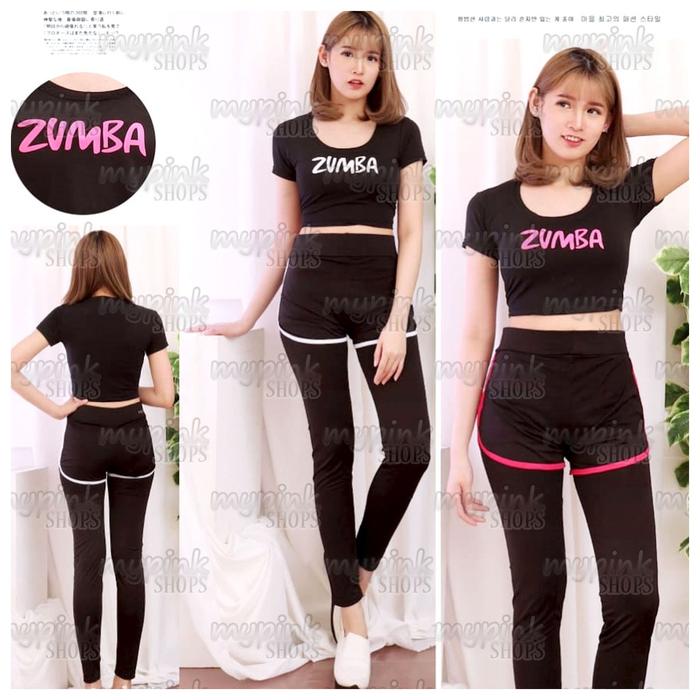 Stelan Baju Senam Zumba Crop Lapis Panjang