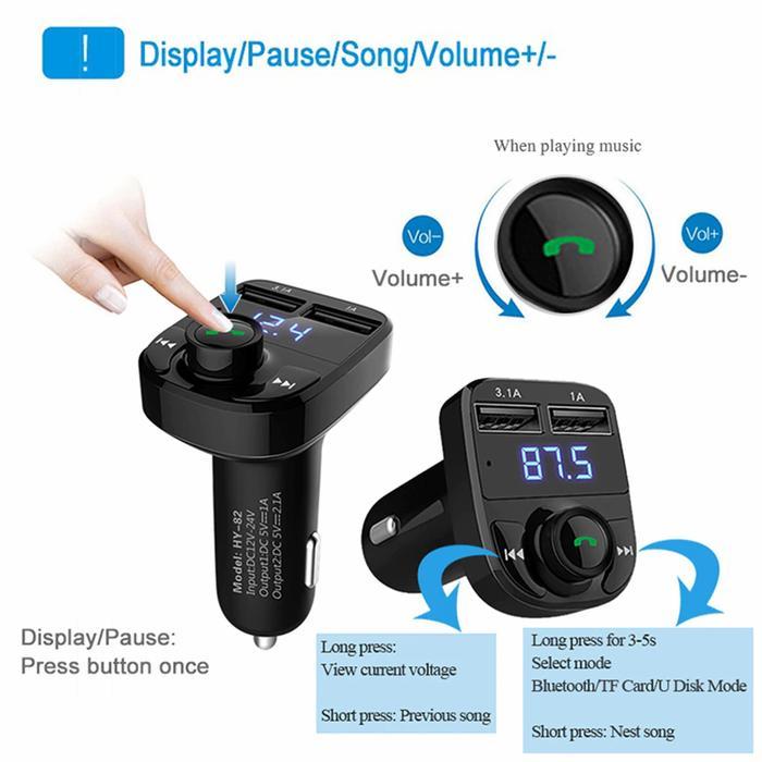 Car Charger Mobil Dual 2 USB Hyundai HY82 Bluetooth Phone MP3 TAD177