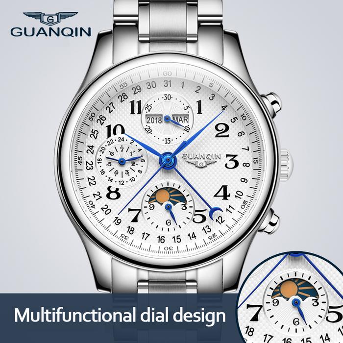 GUANQIN Automatic Watch Men Sapphire Multifunction Lunar Phase Men