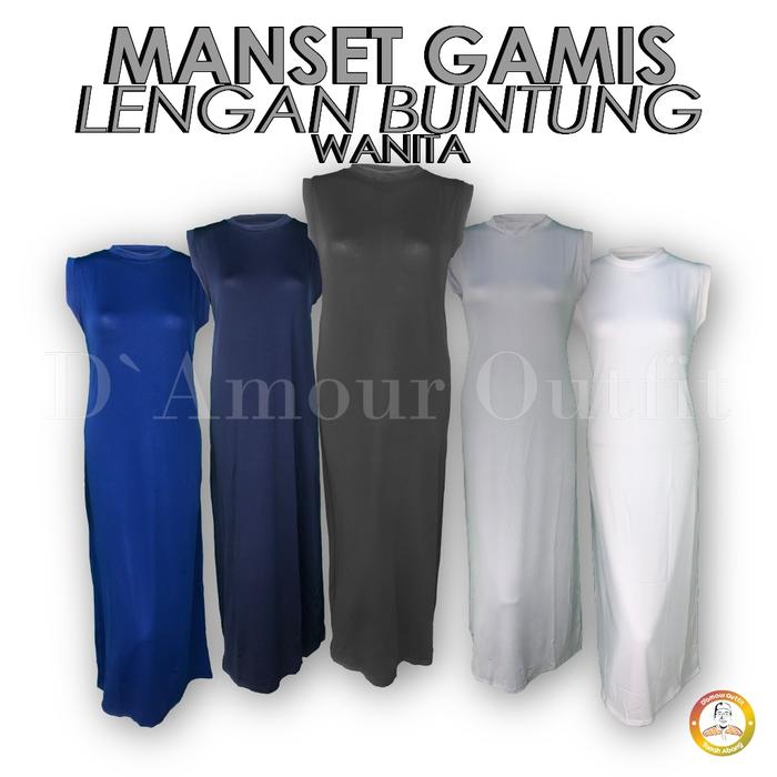 Baju Manset Gamis Wanita Warna Polos Lengan Pendek-Yukensi Kerah O Neck Inner Long Dress Dalaman Gam