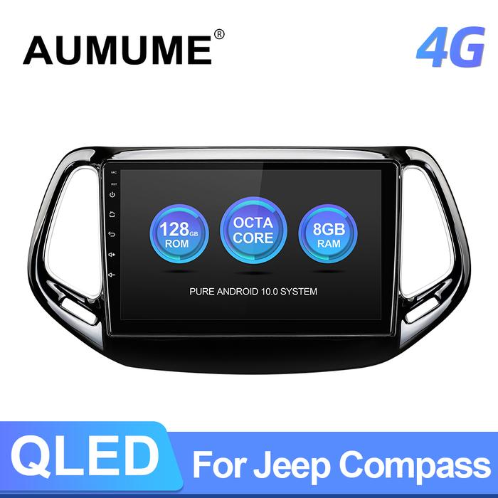 QLED Android Auto Radio untuk Kompas Jeep 2 MP 2016 2017 2018 2019