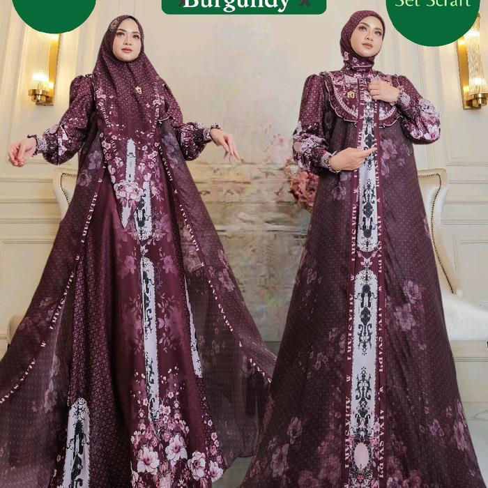 Promoo!!! Khalila Series By Alya Syari | Gamis Marbella Printing Mix Organza Gamis Set Hijab Lebaran