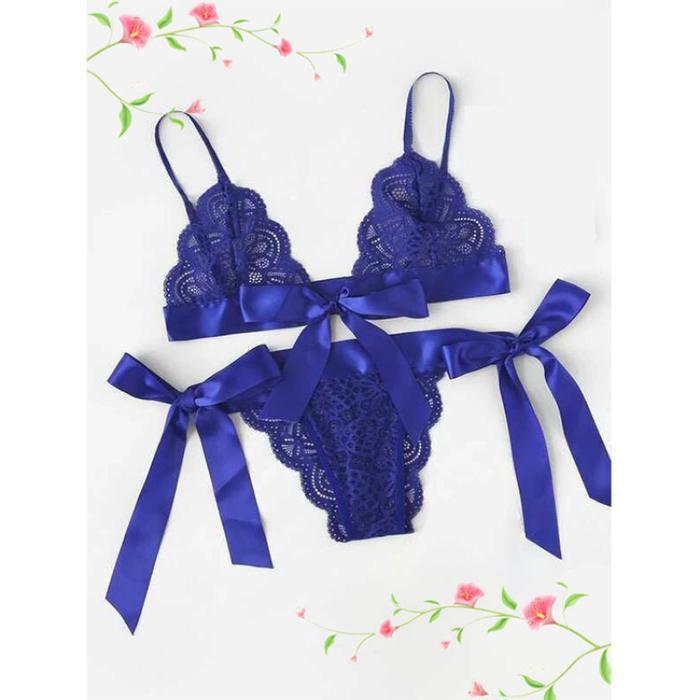 Sexy Lace Split-cut Lace Bikini Fashion Strapping Three-point Bow