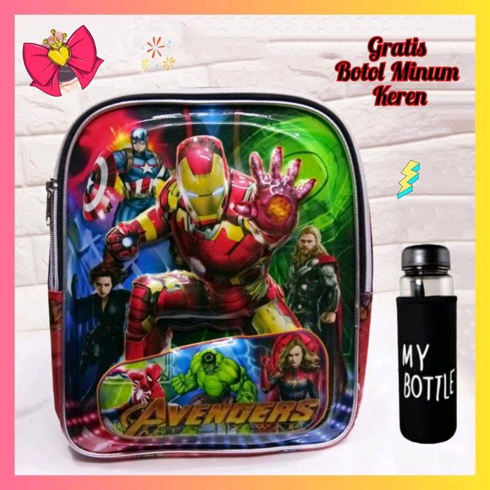 Tas Ransel Sekolah Motif 1R0neHer0 3D KODE DF - Bahan Prada Printing - Bonus Botol Minum Keren - Wan