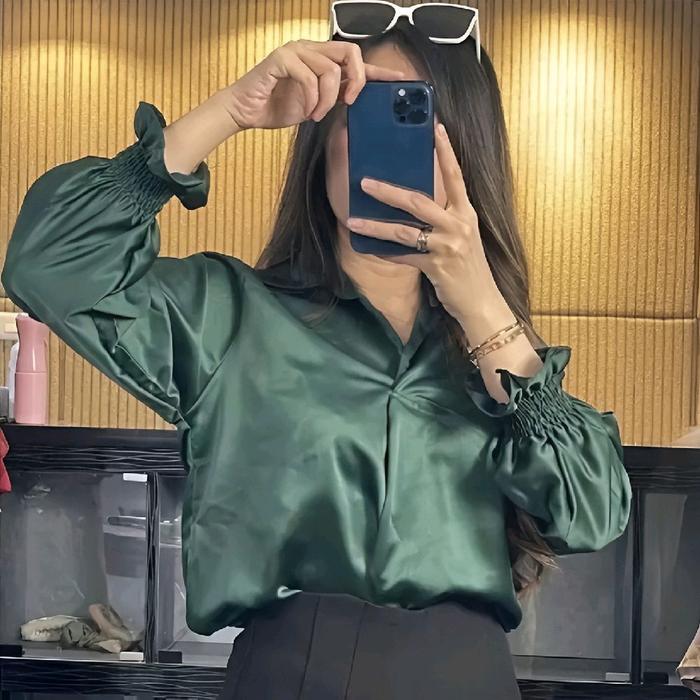 Blouse Mewah Satin Fortune / Atasan Baju Wanita Dewasa Formal Casual / daily ungu tua blus & kemeja