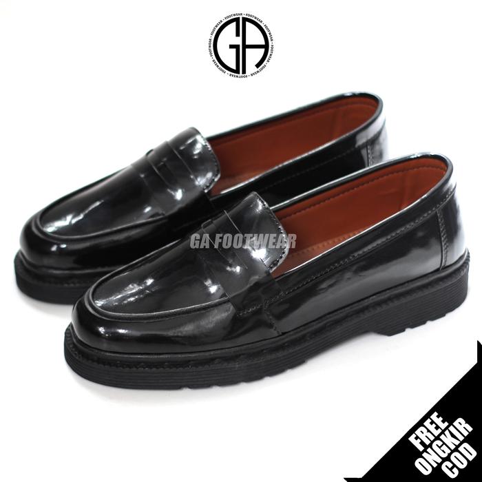 GA FOOTWEAR Gola - Sepatu Loafers Pria Mengkilap Tni Polri Hitam