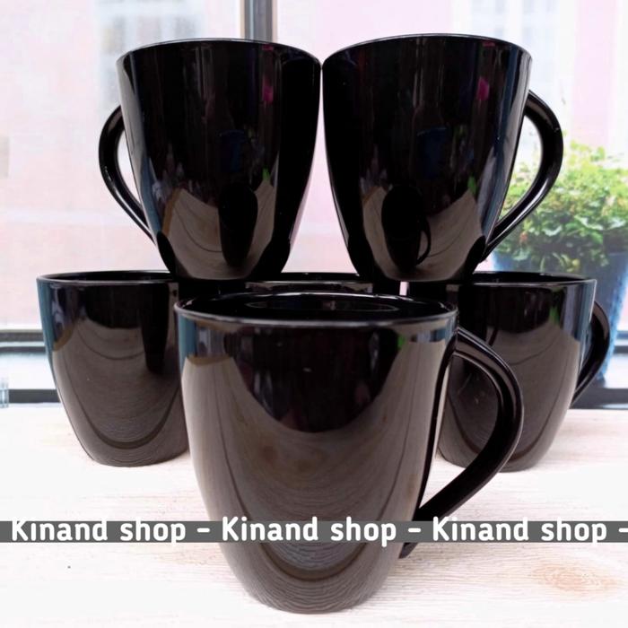 6 PCS CANGKIR MELAMIN HITAM BULAT TEBAL 124 DINER