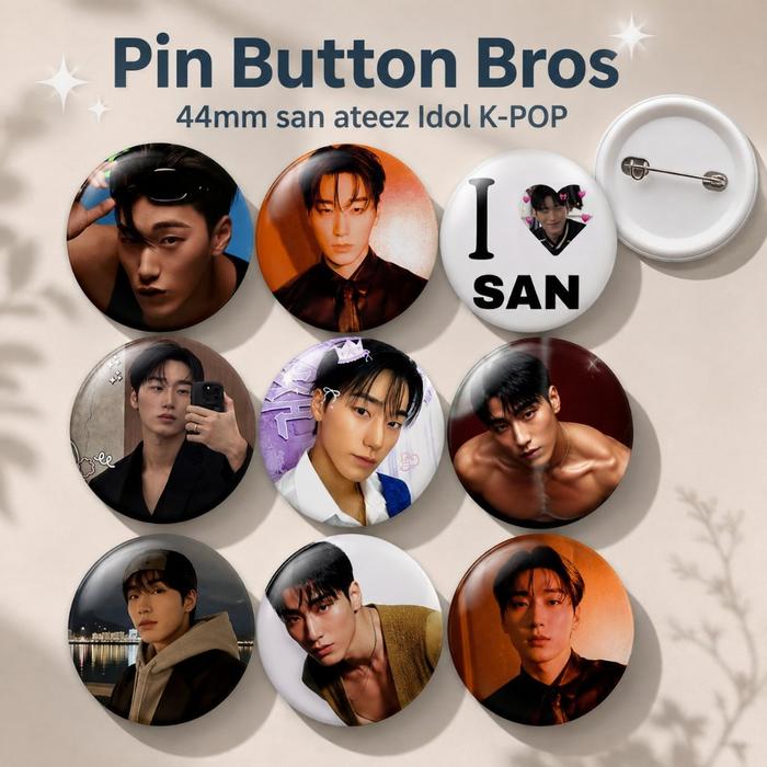 Pin Button Bros 44mm San ATEEZ K-Pop Idol | Pin Foto San ATEEZ Laminasi Glossy