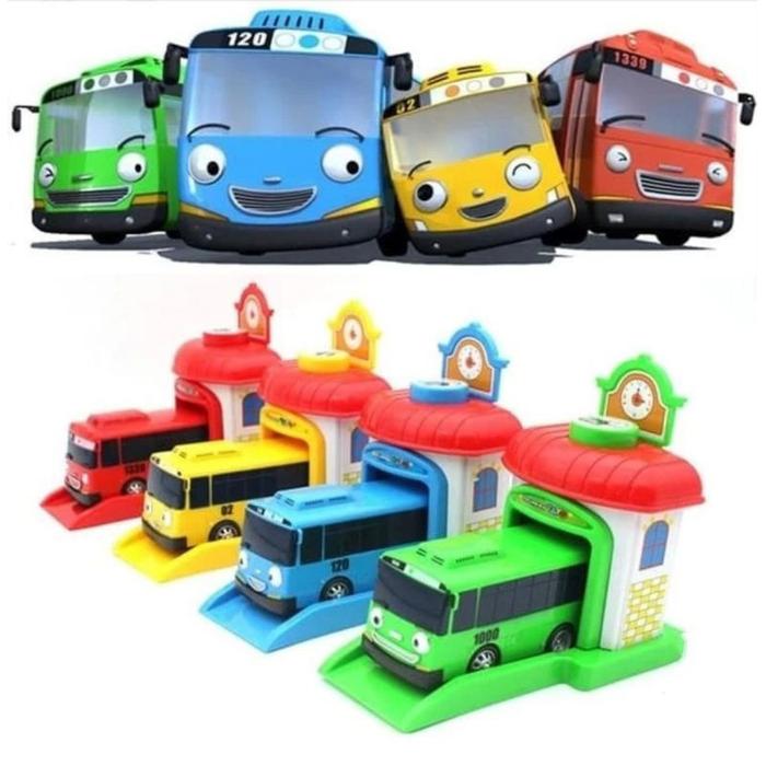 Mainan Anak Mobil Bus Tayo Garasi 1 set isi 4 pcs