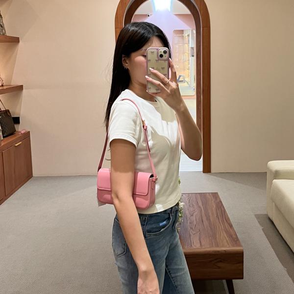 Tas CELINE TRIOMPHE GHW ROSE PINK LEATHER SHOULDER BAG 100% ORIGINAL
