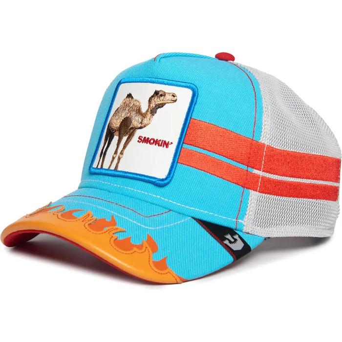 Goorin Bros Topi Trucker Snapback Hat Cap Somebody Stop Me Smokin' Camel Biru dengan Desain Kuda Bac