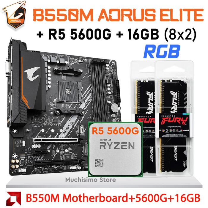 Gigabyte B550M AORUS ELITE AM4 Motherboard + AMD RYZEN 5 5600G + 16GB