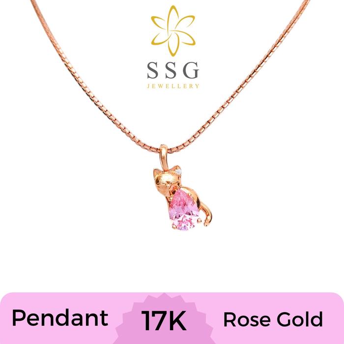 Liontin Batu Pink Permata Karakter Kucing Rose Gold 17K - SSG JEWELLERY