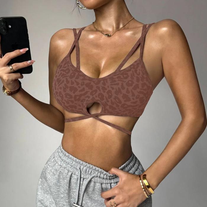y Leopard Print Yoga Set Cross back Strap Fitness Sports Bra Outdoor Wear Fixed Strap Underwear Fitn