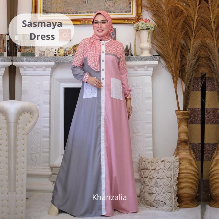 Sasmaya Dress Vol 2 By Khanzalia Fashion Muslim Gamis Batik Modern kombinasi kain katun Premium