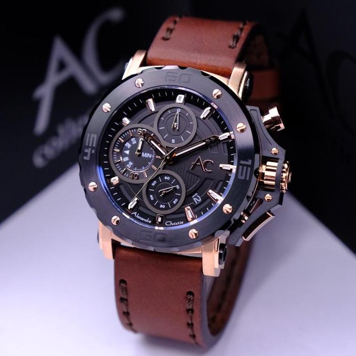 ORIGINAL Jam Tangan Pria Alexandre Christie Collection AC 9205 / AC9205 / 9205 Leather kulit quartz 