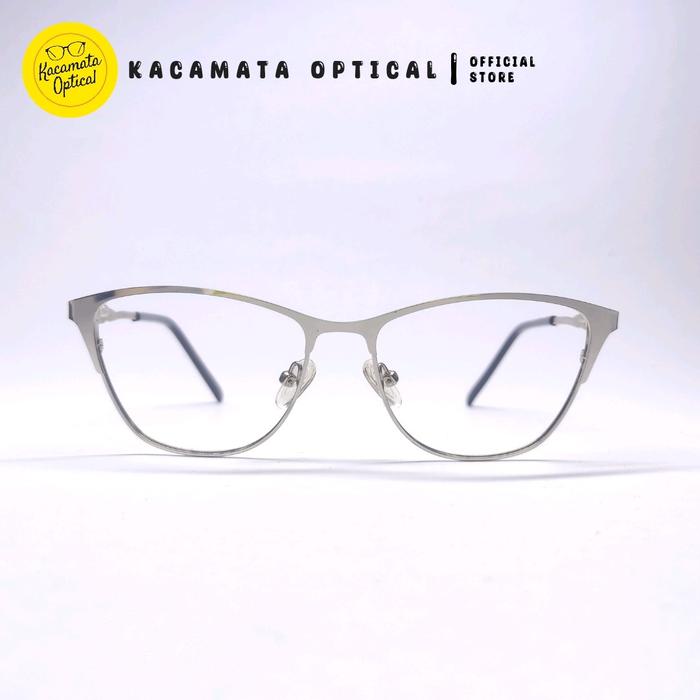 KACAMATA OPTICAL - Frame KMO8013 Cat Eye Silver Hitam Besi Plastik