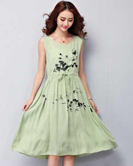 midi dress katun import motif bunga D3470