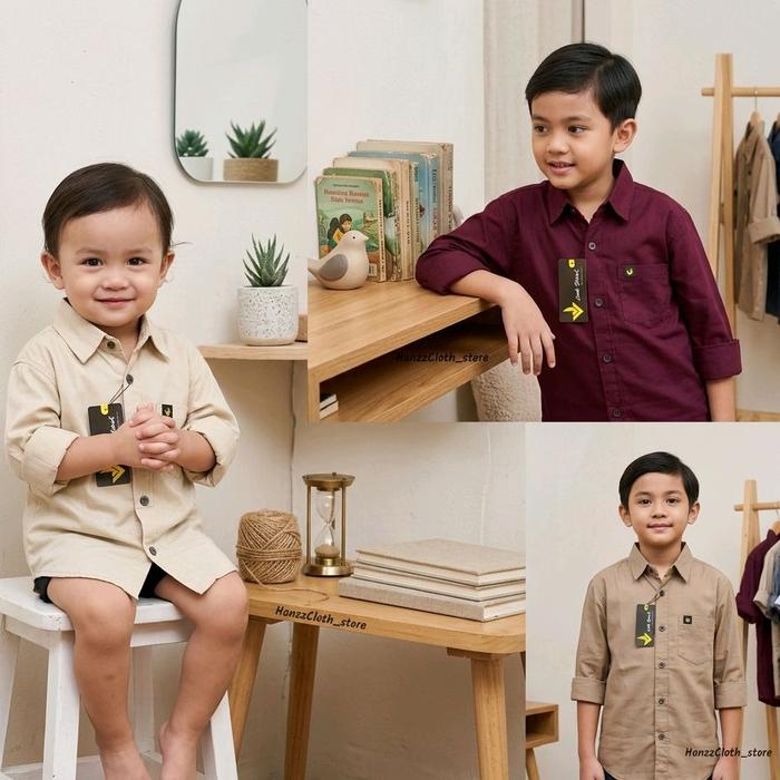 Baju Kemeja Anak Polos model polo Sigaret Katun Premium Lengan Panjang Usia 3-13 Tahun Nyaman & Muda