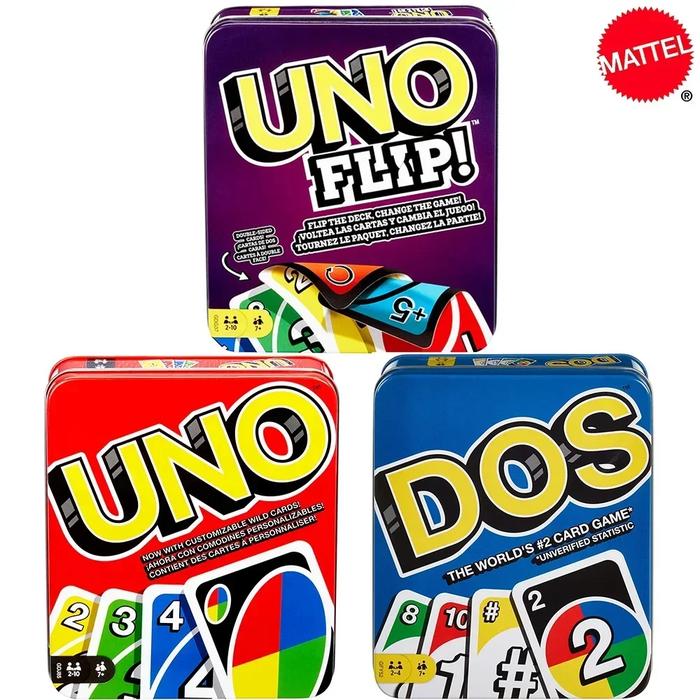 Mattel UNO DOS FLIP! Tin Box Family Card Game Entertainment Fun Poker