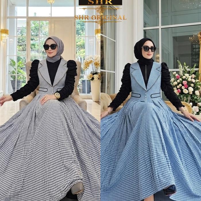 SHR ORIGINAL GAMIS OVERALL KOTAK CERUTY MIX KATUN untuk Wanita Dress Elegan dan Nyaman