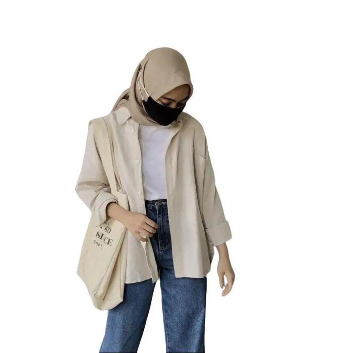 Kemeja Linen Oversize Wanita Kemeja Oversize Kemeja Olivia Panjang Tangan Atasan Basic baju kampus s