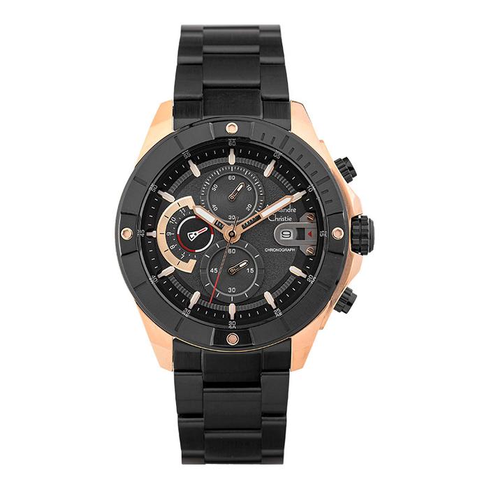 Jam Tangan Pria Alexandre Christie Chronograph AC 6631 MC BBRBA Men Black Dial Black Stainless Steel