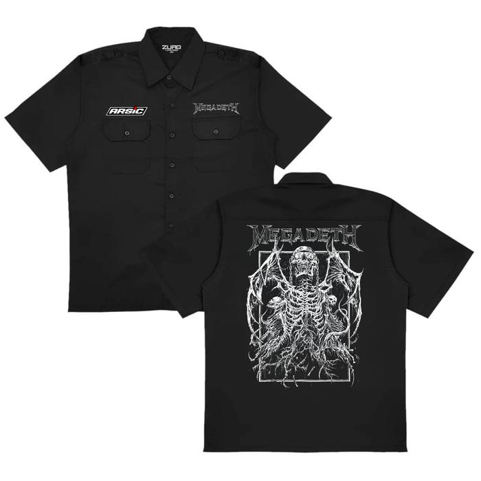 Arsic Workshirt Megadeth kemeja kerja pdh warna hitam pdl kemeja pria wanita