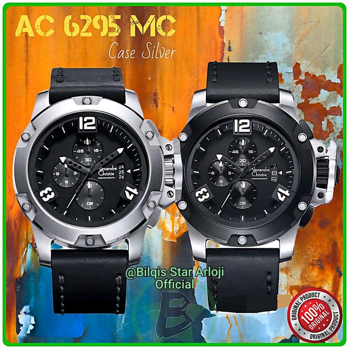 Alexandre Christie Pria Besar Ac 6295 Mc Case Silver Tali Kulit Hitam Original