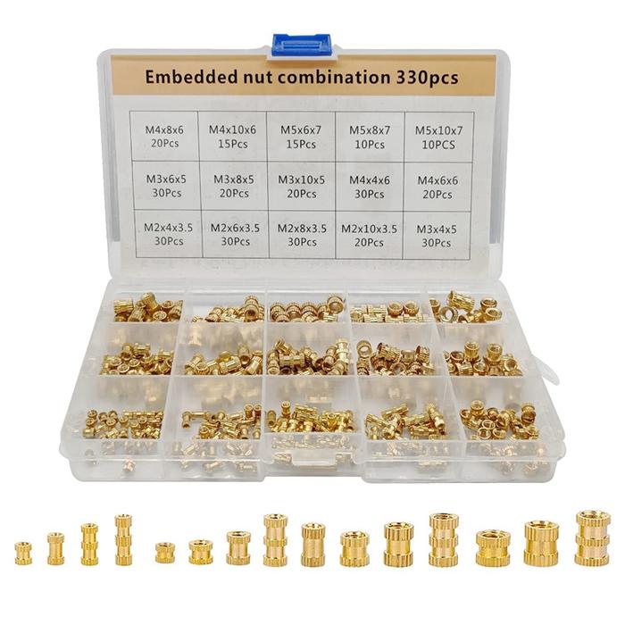 330 Pcs Brass Threaded Insert Nuts M2 M3 M4 M5 Female Thread Knurled Nut Inserts Embedment Nut For 3