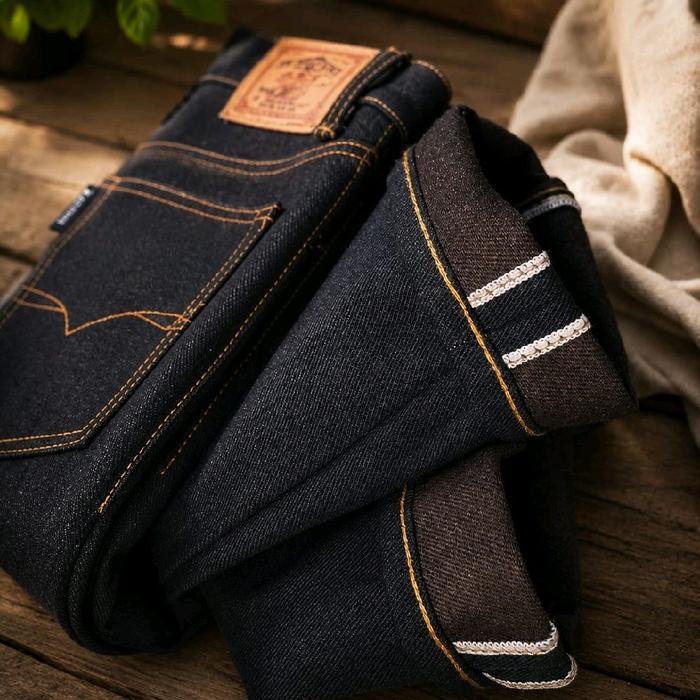 SELVEDGE deep gold VILLAGE FLOWERS x black indigo 14.oz PRO accent