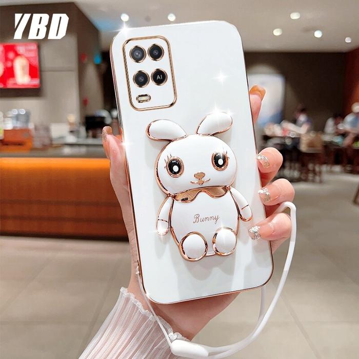 YBD Casing Ponsel untuk OPPO A54 4G, Tali Silikon Sisi Lurus Kelinci