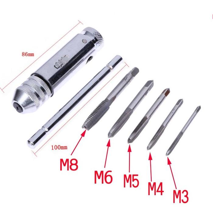 Adjustable ratchet tap wrench tool M3-M8 plus tap rod short handle