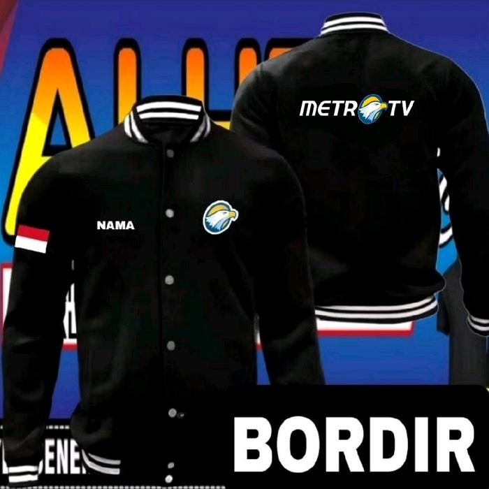 ready stok full bordir jaket bordir metro TV Jaket metro TV Jaket varsity metro TV Jaket basebal met