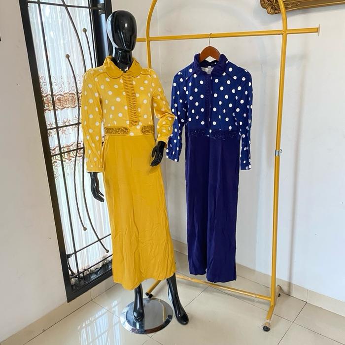 Gamis SNQ 88-169 Mewah Murah Kerah Anyam Pinggang Payet Motif Polkadot
