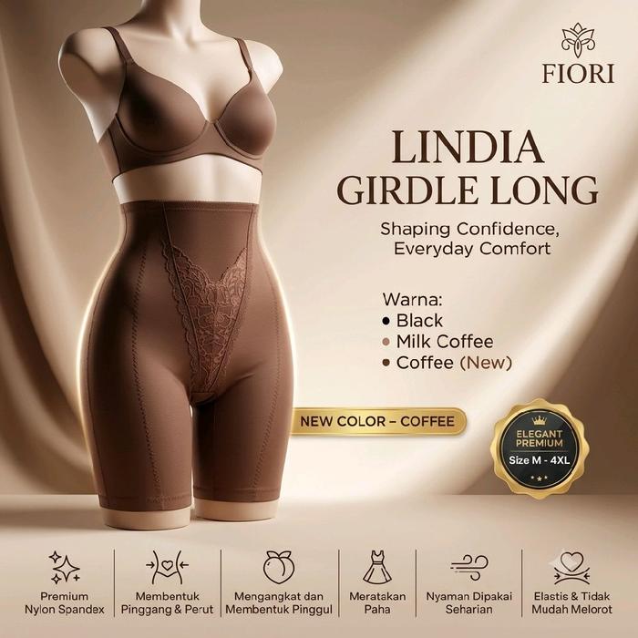 FIORI Celana Korset LINDIA GIRDLE LONG COFFEE | Celana Korset Ketat Pengencang Perut dan Paha