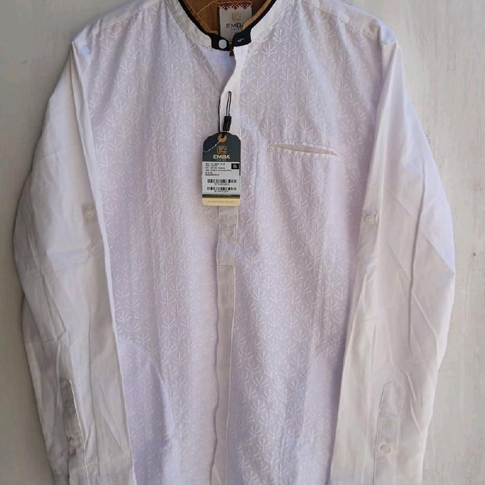 EMBA kemeja koko pria lengan panjang dan pendek warna putih Muslim Katun Dewasa Baju