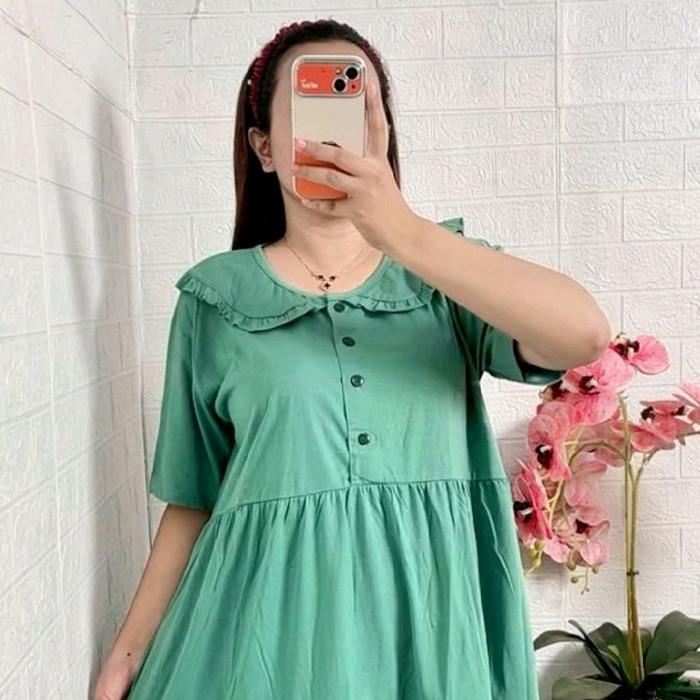 Daster Amro Jumbo, Bahan Kaos TC, Pendek Kancing, Motif, Polos, Lembut, Cantik, Busui & Non Busui