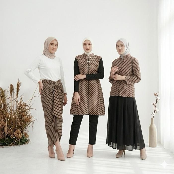 Lurik Series Long Vest Batik Outer Batik Wanita Modern Rok Lilit Batik Rok Kondangan Motif Lurik Baj