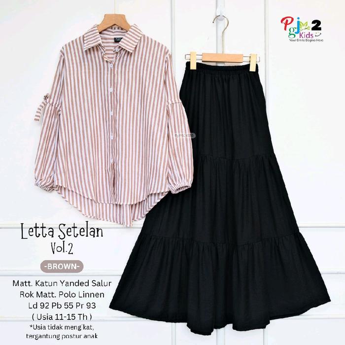 Letta Set Rok Teen Remaja Setelan Anak Remaja Usia 11-15 Tahun Motif Salur Keren Bahan Atasan Katun 