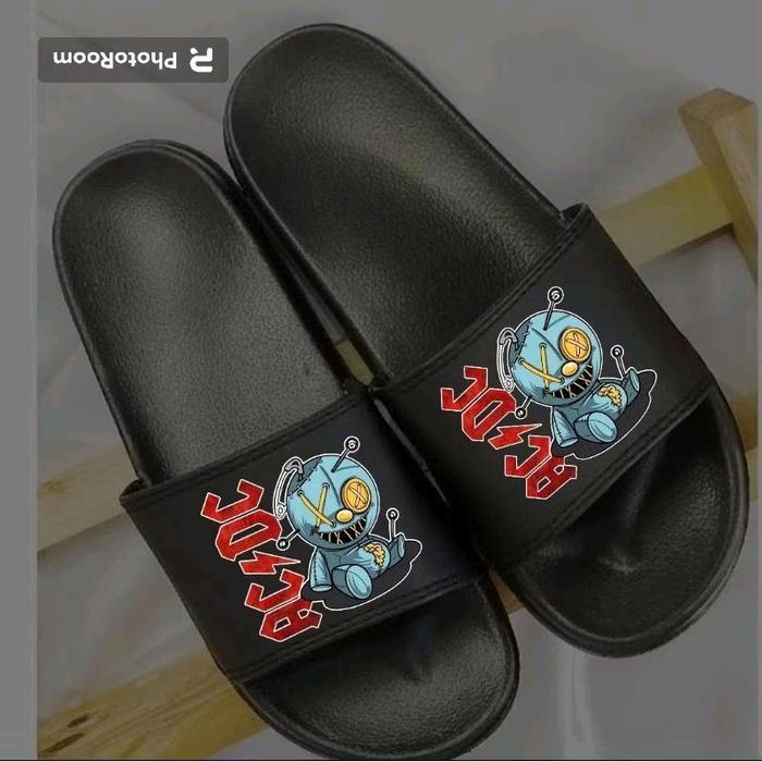 SANDAL SELOP KARET PRIA/WANITA TRENDY UNISEX TERBARU AC*DC-SOL KARET LENTUR-UPPER FULL LAPIS BUSA-NY