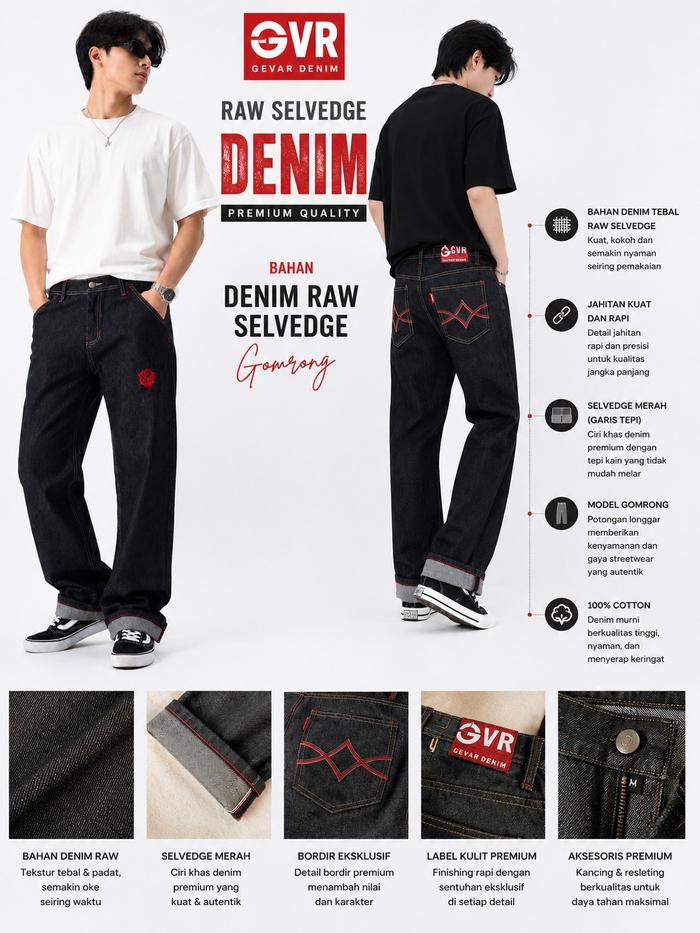 Celana gombrong denim selvedge/ Denim gombrong selvedge/ Celana denim pria/ Celana gombrong trend