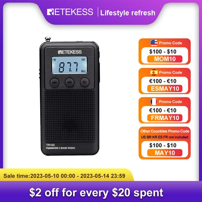 Tekess TR103 PR12 Radio Mini Portabel Saku Radio FM / MW / SW Radio