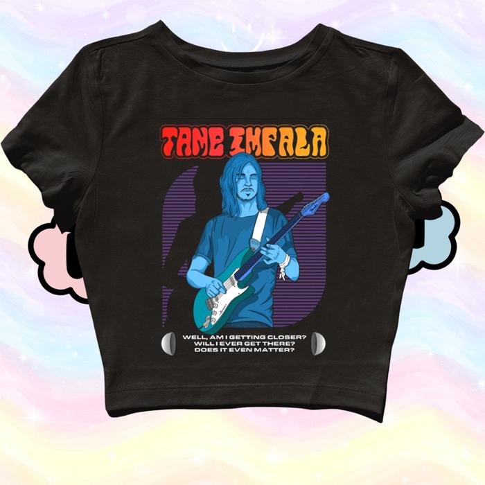 CROP TOP TAME IMPALA PARKER GUITAR BLACK  GRUNGE  Y2K  METAL  VINTAGE  ANIME  BAND  KPOP  ROCK  STRE