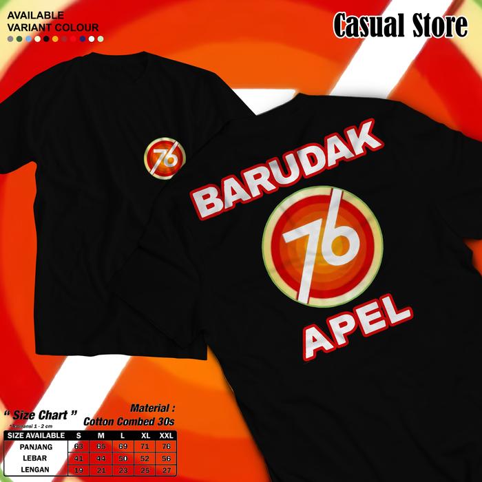 Kaos Hitam Barudak 76 Apel Cotton Combed 30s, Desain Logo, Banyak Pilihan Ukuran